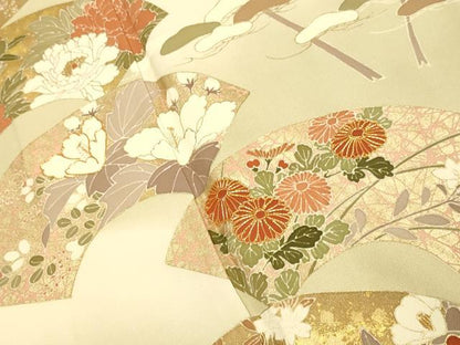 平和屋着物●訪問着　駒刺繍　地紙花文　暈し染め　金彩　正絹　逸品　DABB9668du
