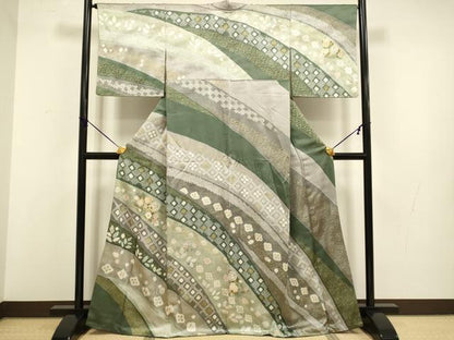 平和屋着物●訪問着　駒刺繍　絞り　更紗花文　金彩　正絹　逸品　DABB9670du