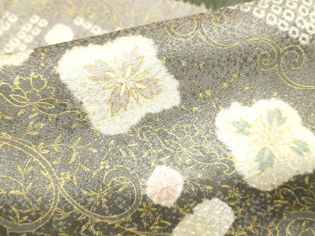 平和屋着物●訪問着　駒刺繍　絞り　更紗花文　金彩　正絹　逸品　DABB9670du