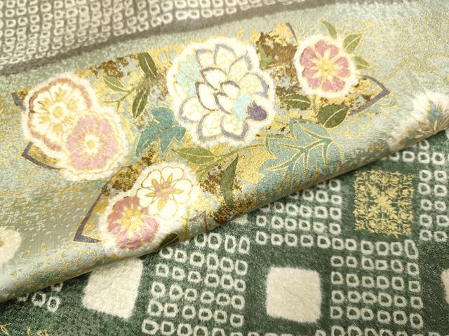 平和屋着物●訪問着　駒刺繍　絞り　更紗花文　金彩　正絹　逸品　DABB9670du