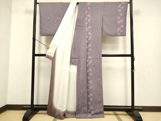 平和屋着物●訪問着　江戸小紋　唐草間道　万筋　似せ紫色×源氏紫　正絹　逸品　DABB9676du