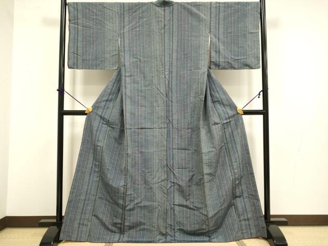平和屋着物●上質な紬　縞　正絹　逸品　DABB9682du