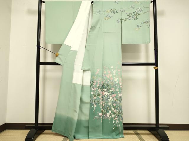 平和屋着物●十日町友禅　一梗　訪問着　草花門　暈し染め　正絹　逸品　DABB9683du
