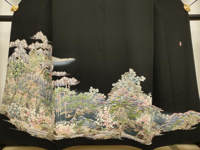 平和屋着物●本加賀友禅作家　東藤岳　黒留袖　風景梅松文　さが美扱い　正絹　逸品　DABB9685du