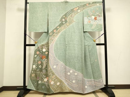 平和屋着物●訪問着 作家物 駒刺繍 辻が花 金銀彩 正絹 逸品 DABB9686du