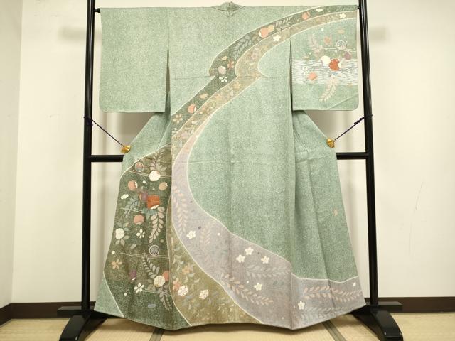 平和屋着物●訪問着 作家物 駒刺繍 辻が花 金銀彩 正絹 逸品 DABB9686du