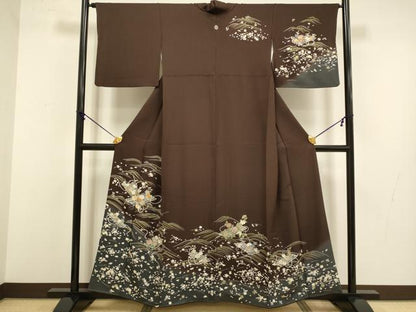 平和屋着物●訪問着 駒刺繍 立波花筏文 暈し染め 金彩 正絹 逸品 DABB9690du