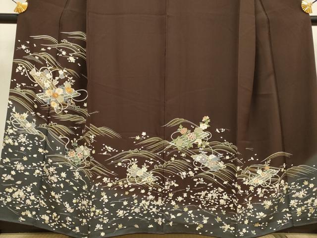 平和屋着物●訪問着 駒刺繍 立波花筏文 暈し染め 金彩 正絹 逸品 DABB9690du