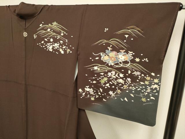 平和屋着物●訪問着 駒刺繍 立波花筏文 暈し染め 金彩 正絹 逸品 DABB9690du
