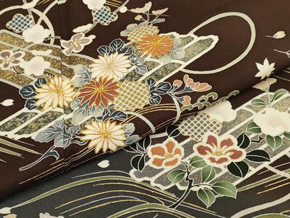 平和屋着物●訪問着 駒刺繍 立波花筏文 暈し染め 金彩 正絹 逸品 DABB9690du
