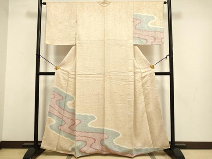 平和屋着物●訪問着　総絞り　流水文　正絹　逸品　DABB9692du
