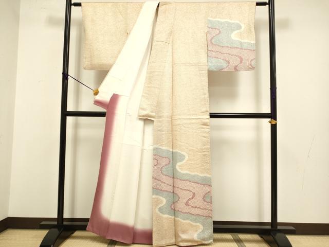 平和屋着物●訪問着　総絞り　流水文　正絹　逸品　DABB9692du