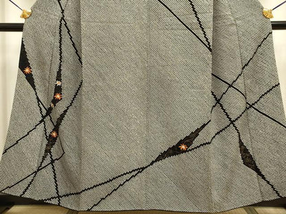 平和屋着物●訪問着 絞り 刺繍 洋花文 黒地 金彩 鈴乃屋扱い 正絹 逸品 DABB9693du