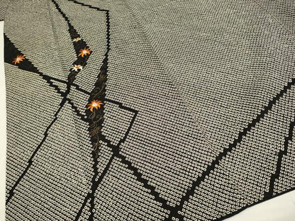 平和屋着物●訪問着 絞り 刺繍 洋花文 黒地 金彩 鈴乃屋扱い 正絹 逸品 DABB9693du