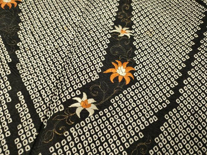 平和屋着物●訪問着 絞り 刺繍 洋花文 黒地 金彩 鈴乃屋扱い 正絹 逸品 DABB9693du