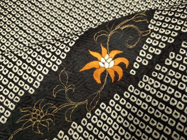 平和屋着物●訪問着 絞り 刺繍 洋花文 黒地 金彩 鈴乃屋扱い 正絹 逸品 DABB9693du