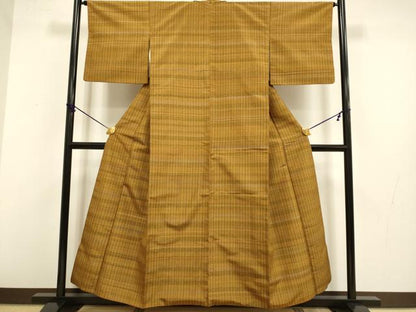平和屋着物●黄八丈　紬　格子柄　正絹　逸品　DABB9700du