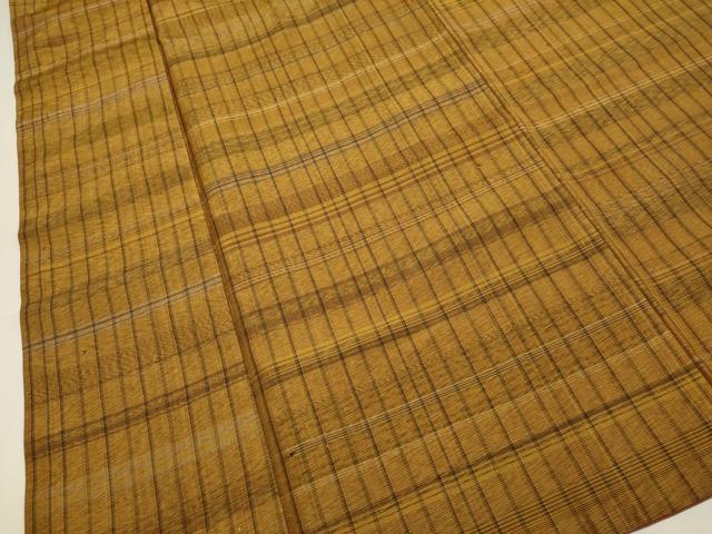 平和屋着物●黄八丈　紬　格子柄　正絹　逸品　DABB9700du