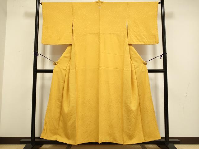 平和屋着物●上質な色無地　霞地紋　柑子色　正絹　逸品　DABB9707du