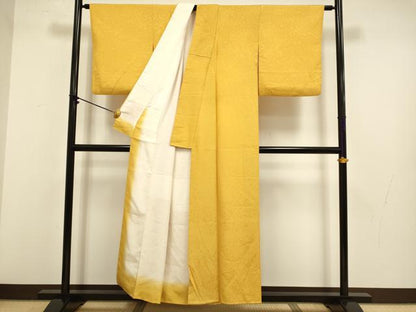 平和屋着物●上質な色無地　霞地紋　柑子色　正絹　逸品　DABB9707du