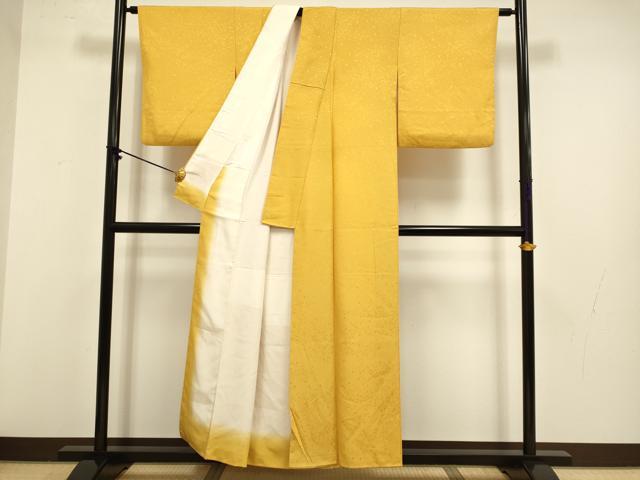 平和屋着物●上質な色無地　霞地紋　柑子色　正絹　逸品　DABB9707du