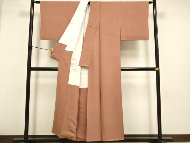 平和屋着物●上質な色無地　赭色　正絹　逸品　DABB9708du