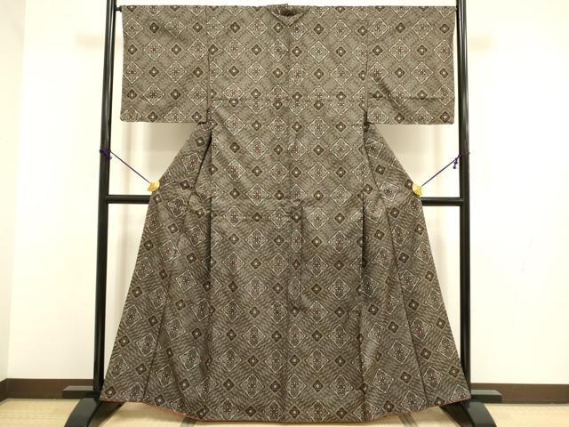 平和屋着物●本場大島紬　龍郷絣　花菱文　正絹　逸品　DABB9709du