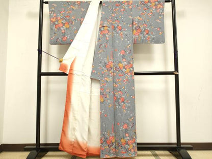 平和屋着物●上質な小紋 型染 花鳥文 鬼しぼ縮緬 正絹 逸品 DABB9712du