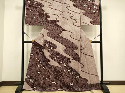 平和屋着物●訪問着　総絞り　青海波花松文　正絹　逸品　DABB9714du