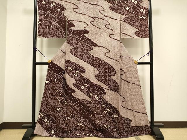 平和屋着物●訪問着　総絞り　青海波花松文　正絹　逸品　DABB9714du