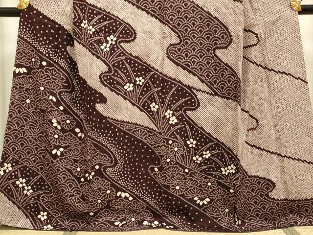 平和屋着物●訪問着　総絞り　青海波花松文　正絹　逸品　DABB9714du