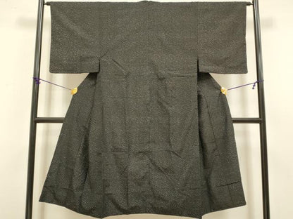 平和屋着物●印傳　男性　紬　アンサンブル　カタカナ　文字文　黒地　正絹　逸品　DABB9725du