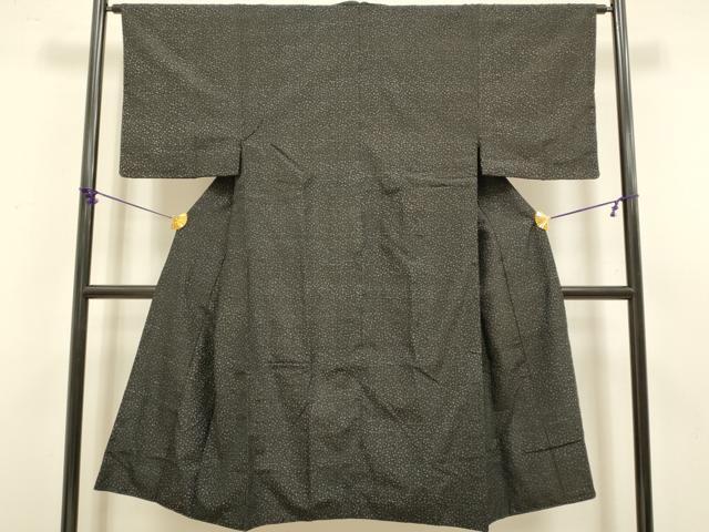 平和屋着物●印傳　男性　紬　アンサンブル　カタカナ　文字文　黒地　正絹　逸品　DABB9725du