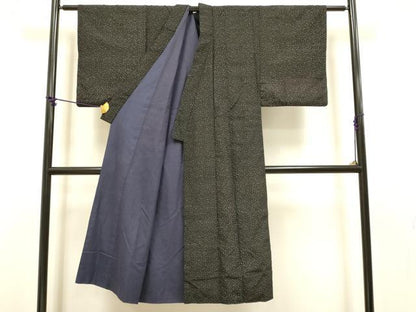 平和屋着物●印傳　男性　紬　アンサンブル　カタカナ　文字文　黒地　正絹　逸品　DABB9725du