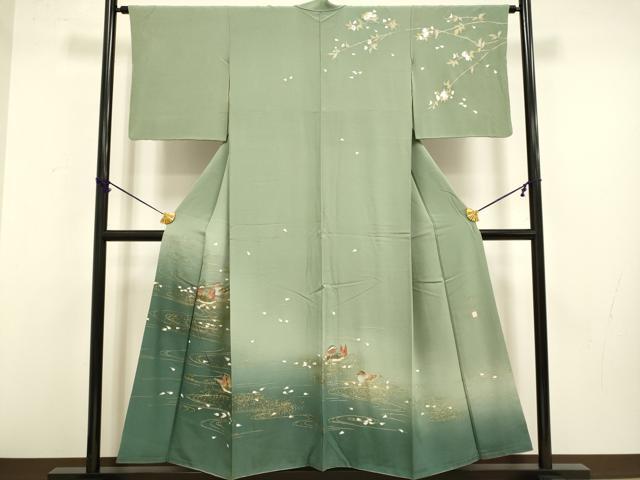 平和屋着物●訪問着　作家物　流水鴛鴦文　暈し染め　金彩　正絹　逸品　DABB9743du