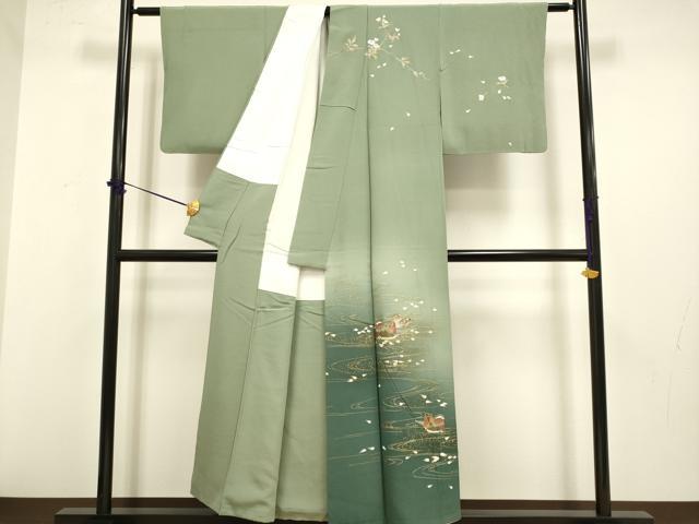 平和屋着物●訪問着　作家物　流水鴛鴦文　暈し染め　金彩　正絹　逸品　DABB9743du