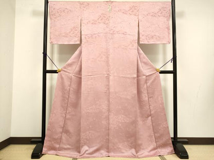 平和屋着物●上質な色無地　立波箔散らし地紋　珊瑚色　正絹　逸品　未使用　DABB9744du