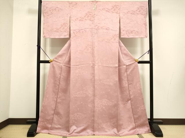 平和屋着物●上質な色無地　立波箔散らし地紋　珊瑚色　正絹　逸品　未使用　DABB9744du