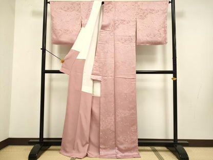 平和屋着物●上質な色無地　立波箔散らし地紋　珊瑚色　正絹　逸品　未使用　DABB9744du