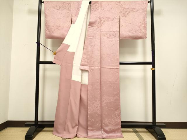 平和屋着物●上質な色無地　立波箔散らし地紋　珊瑚色　正絹　逸品　未使用　DABB9744du