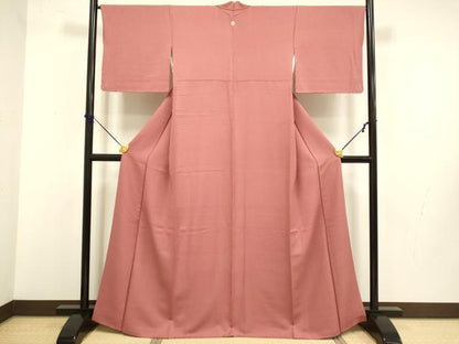 平和屋着物●上質な色無地　銀朱色　正絹　逸品　DABB9745du