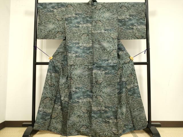 平和屋着物●都喜ヱ門　本場大島紬　9マルキ　総絣　樹林風景文　藤絹織物謹製　正絹　逸品　DABB9749du