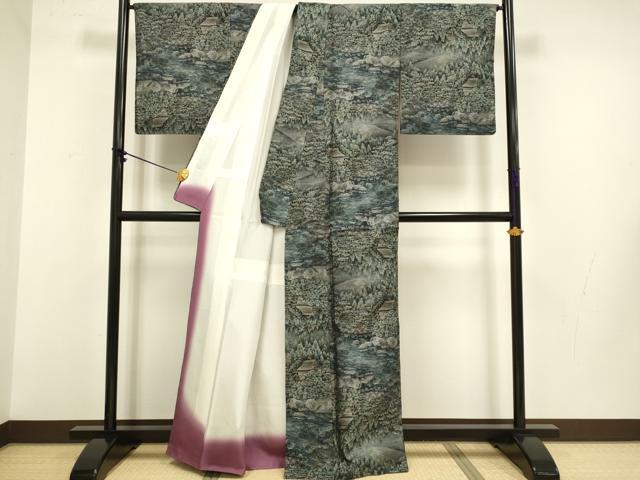 平和屋着物●都喜ヱ門　本場大島紬　9マルキ　総絣　樹林風景文　藤絹織物謹製　正絹　逸品　DABB9749du
