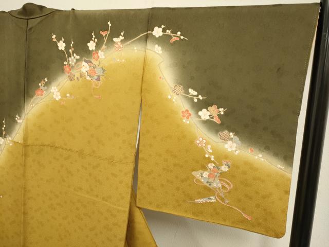 平和屋着物●訪問着　駒刺繍　扇飛鶴花文　暈し染め　金彩　ロング丈　正絹　逸品　DABB9752du