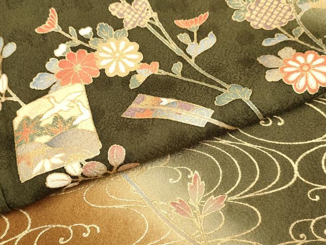 平和屋着物●訪問着　駒刺繍　扇飛鶴花文　暈し染め　金彩　ロング丈　正絹　逸品　DABB9752du