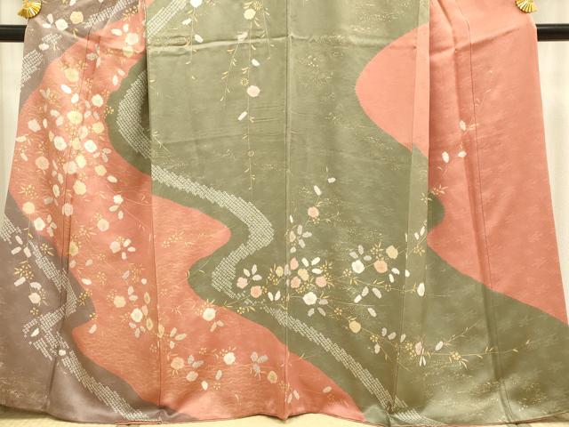 平和屋着物●訪問着 絞り 枝桜文 金彩 正絹 逸品 DABB9757du