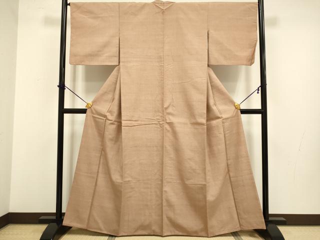 平和屋着物●結城紬　色無地　濃い赤香色　正絹　逸品　DABB9760du