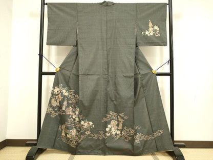 平和屋着物●訪問着　本場大島紬　人物文　正絹　逸品　DABB9761du