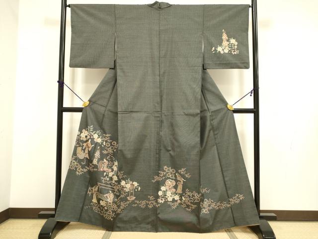 平和屋着物●訪問着　本場大島紬　人物文　正絹　逸品　DABB9761du