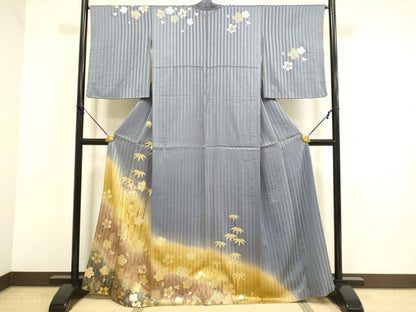 平和屋着物●訪問着　駒刺繍　笹梅文　暈し染め　金彩　正絹　逸品　DABB9767du
